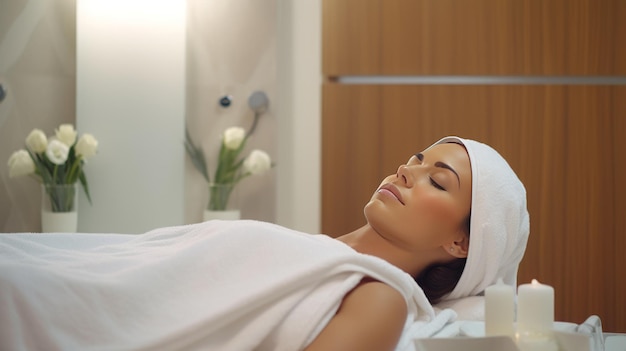 A woman is receiving facial treatment at a beauty salon