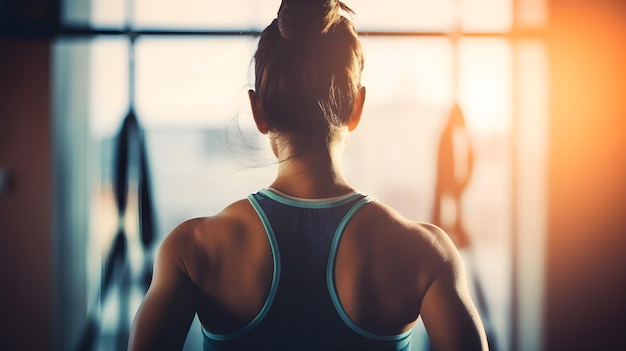 A woman is running on a treadmill in a gym.