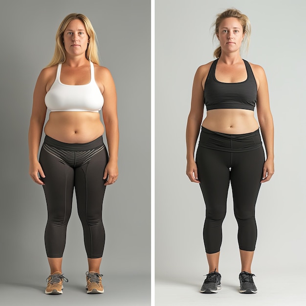 женщина показана до и после потери веса