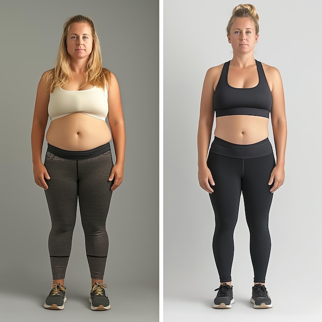 Photo a woman is shown before and after losing weight