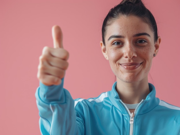 Photo a woman is smiling and giving a thumbs up