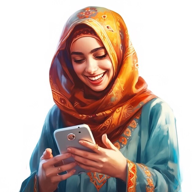 a woman is smiling and looking at a phone