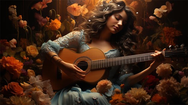 Photo a woman is smiling and surrounded by butterflies