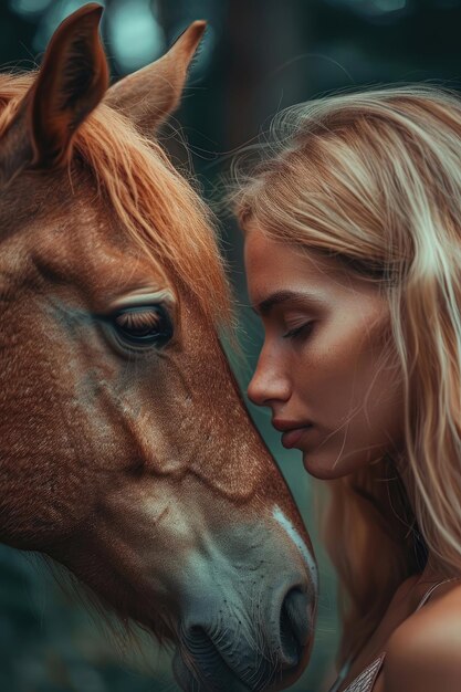 A woman is standing next to a horse