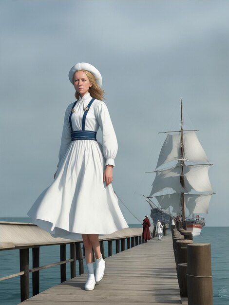 Foto una donna è in piedi sulla riva del mare generato da ai