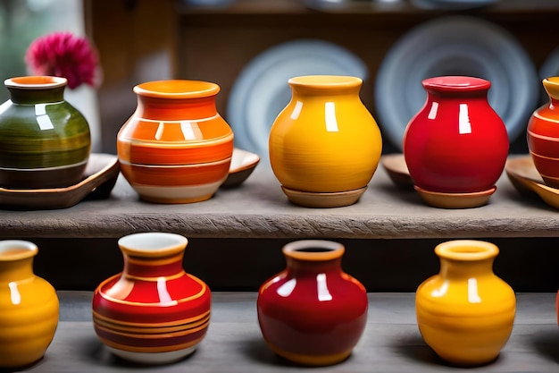 A woman is standing behind a shelf with a vase on it.