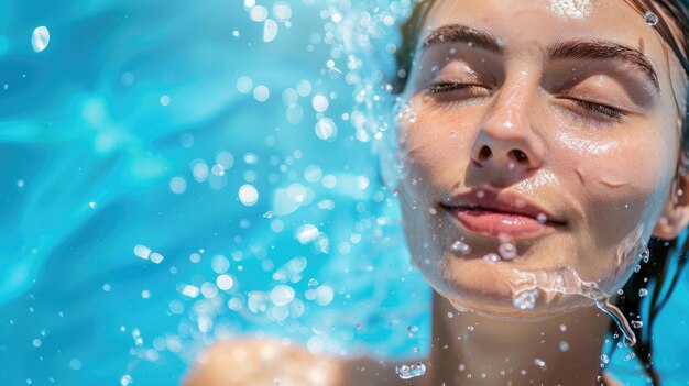 Foto una donna sta nuotando in una piscina con gli occhi chiusi