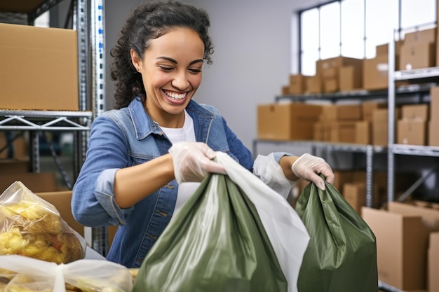 AIが生成した食品の入った紙袋を手に取る女性