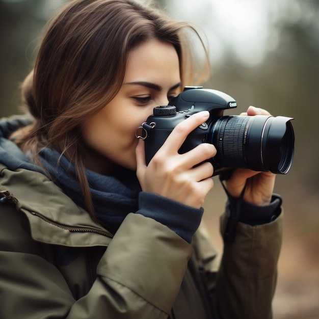 A woman is taking a photo with a camera.