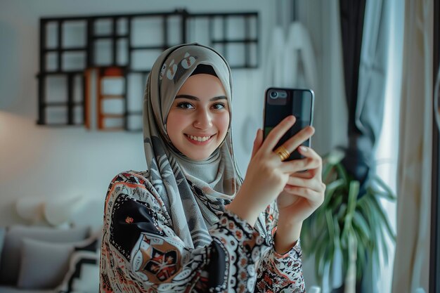 Foto una donna sta facendo un selfie con un cellulare