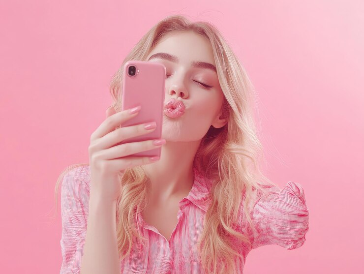 Photo a woman is taking a selfie with her phone