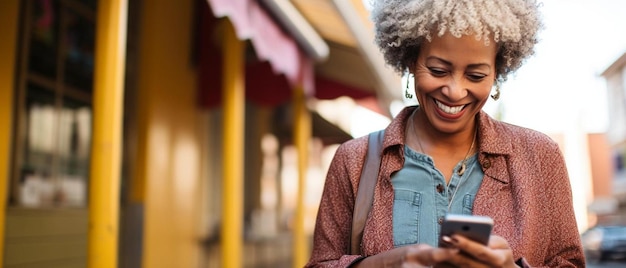 Photo a woman is texting on her phone outside