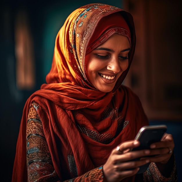 a woman is texting on her phone and smiling