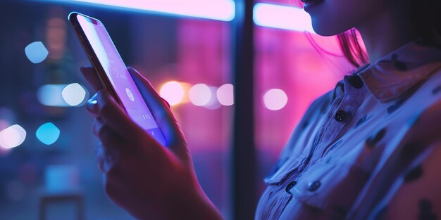 Photo a woman is using an apple device in a pink room