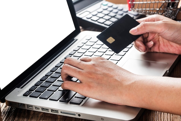 woman is using a computer to shop online