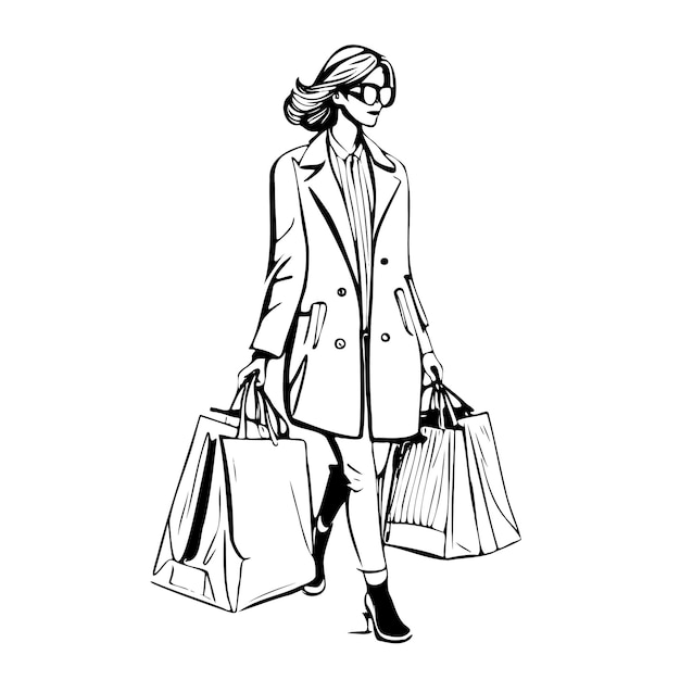 A woman is walking down the street with two shopping bags