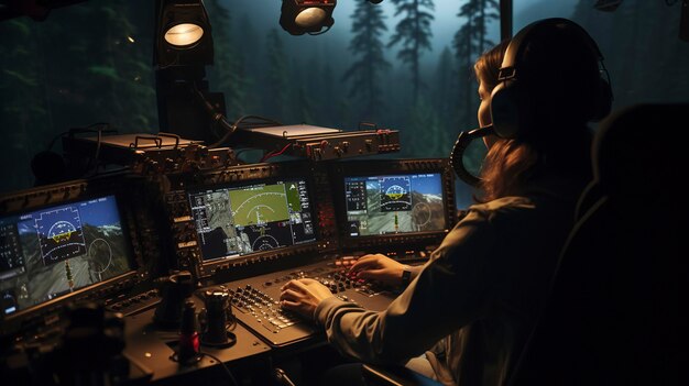 Photo a woman is working on a computer in a forest