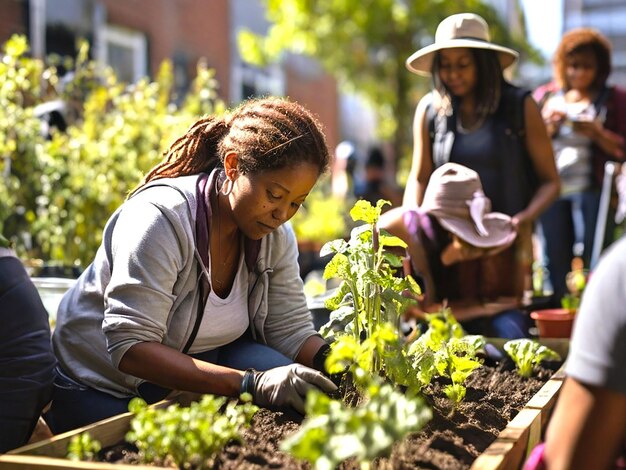 a woman is working in a garden with a planter that says quot organic quot