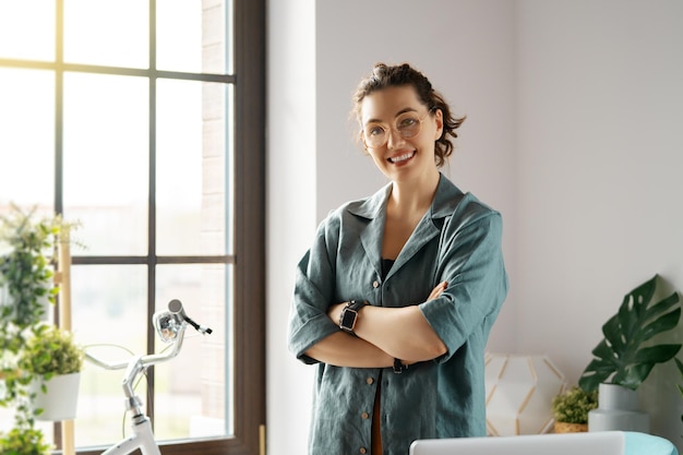 Woman is working at workshop