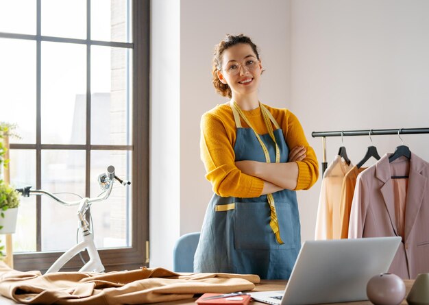 Woman is working at workshop