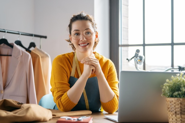 Woman is working at workshop