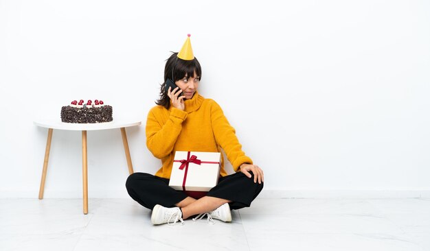 Woman over isolated background