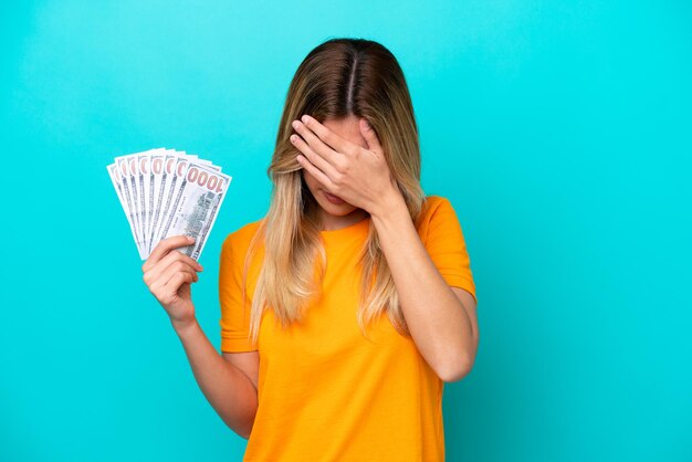 Woman over isolated background