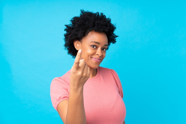 woman over isolated blue background