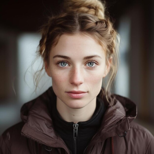 a woman in a jacket pigtail