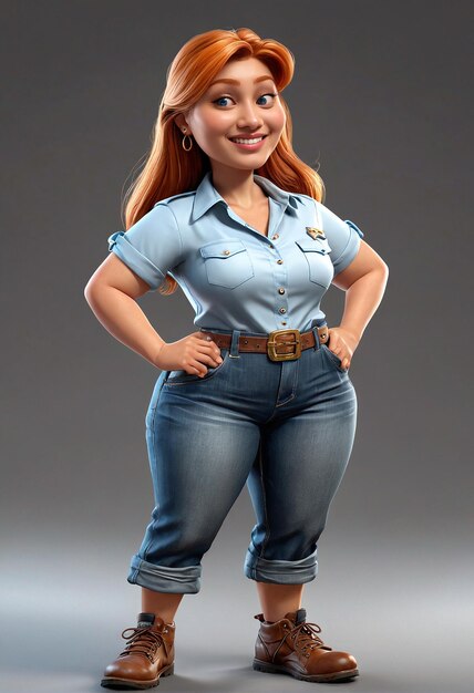 a woman in jeans and a shirt standing with her hands on her hips