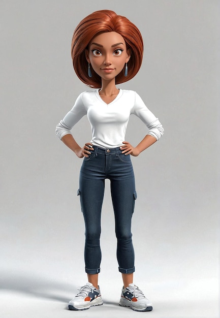 a woman in jeans and a white shirt