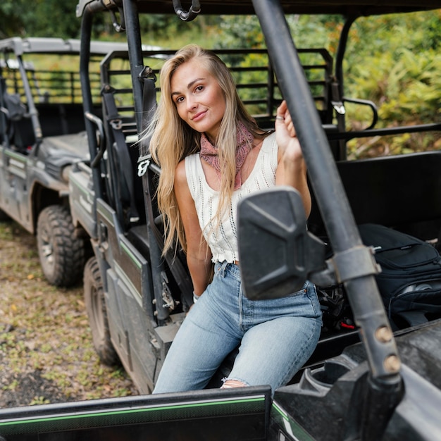 Woman in jeep car in hawaii