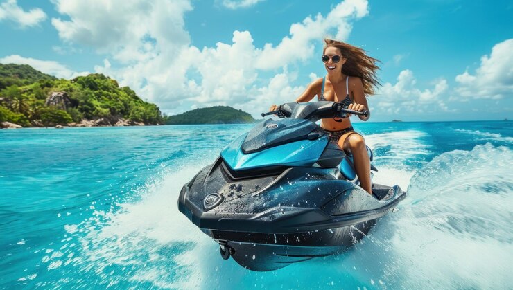 Woman on a Jet Ski in Tropical Waters