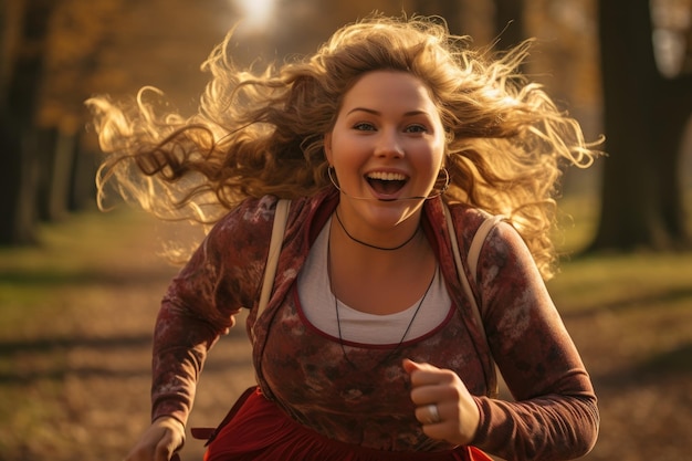 Woman jogging at outdoor park healthy and lifestyle concept Generative AI