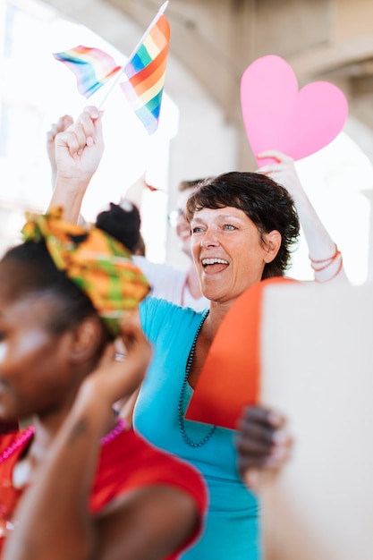 Woman joining a gay pride and lgbt festival