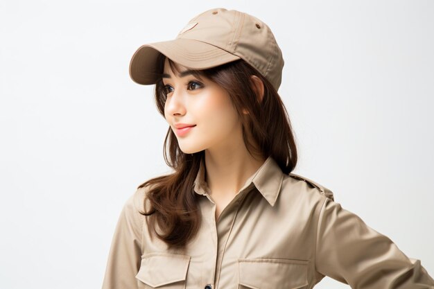 Photo a woman in a khaki shirt and hat