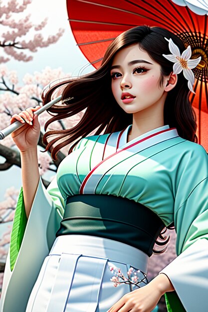 A woman in a kimono holding an umbrella