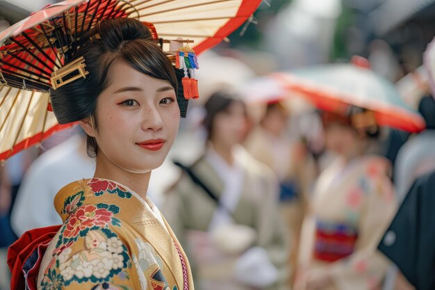 A woman in a kimono and a parasol