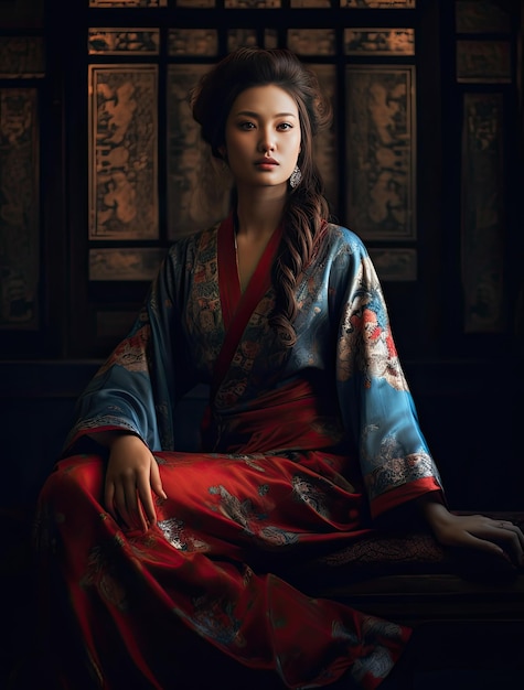 A woman in a kimono sitting on a