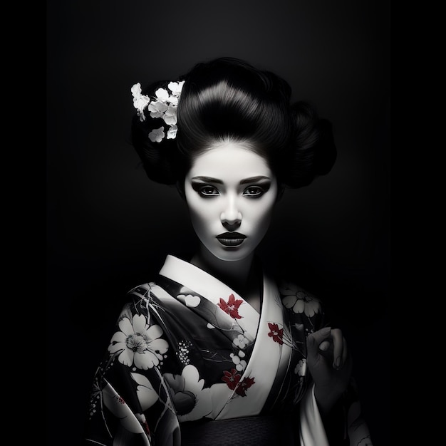 Foto una donna in kimono con una croce sul petto.