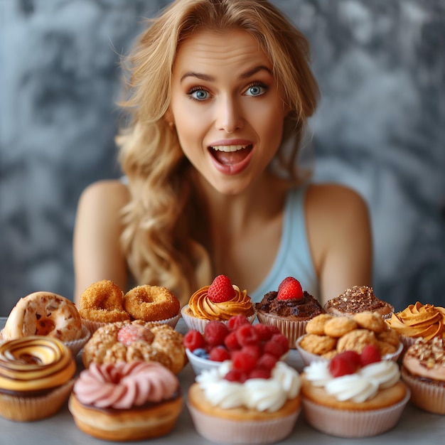 Foto donna al bancone della cucina che glassa i cupcake