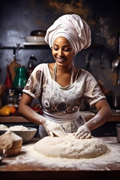 woman kneading dough for baking Generative AI