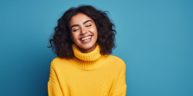 Foto donna con un maglione a maglia ai generativa