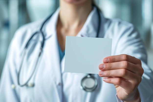 A woman in a lab coat holding a piece of paper