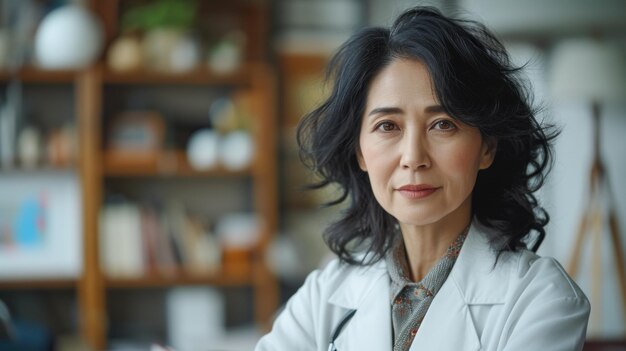 Woman in Lab Coat at Table