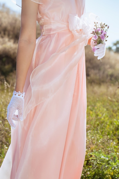 Woman in lacy white gloves handmade in retro style