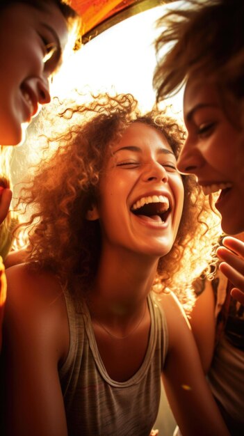 Photo a woman laughing with friends ai