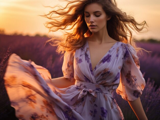 Woman in lavender field