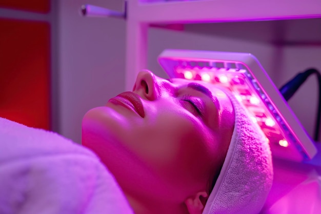 Woman Laying in Bed With Light on Head