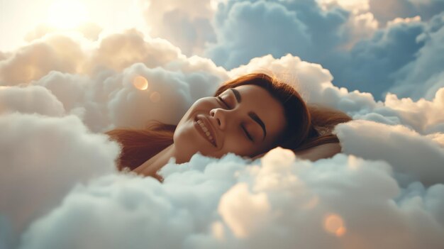 Woman Laying on Cloud in Sky